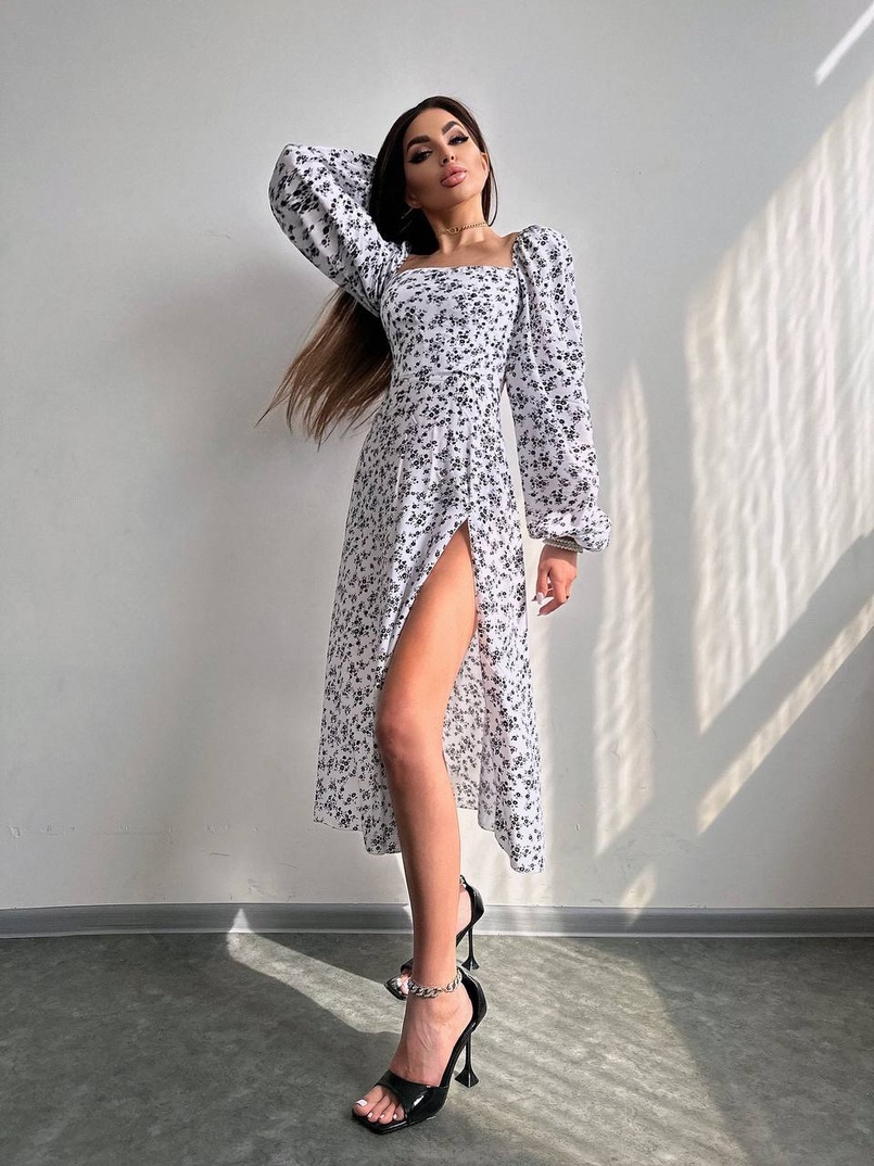 Улюблена сукня-міді зі шнурівкою на спинці та розрізом на ніжці | PUSHKA SHOP