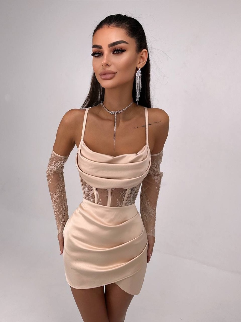 Комплект: корсет, декорований мереживом   + рукавички+ спідниця міні з драпіруванням   Комплект: корсет, декорований мереживом   + рукавички+ спідниця міні з драпіруванням   | PUSHKA SHOP