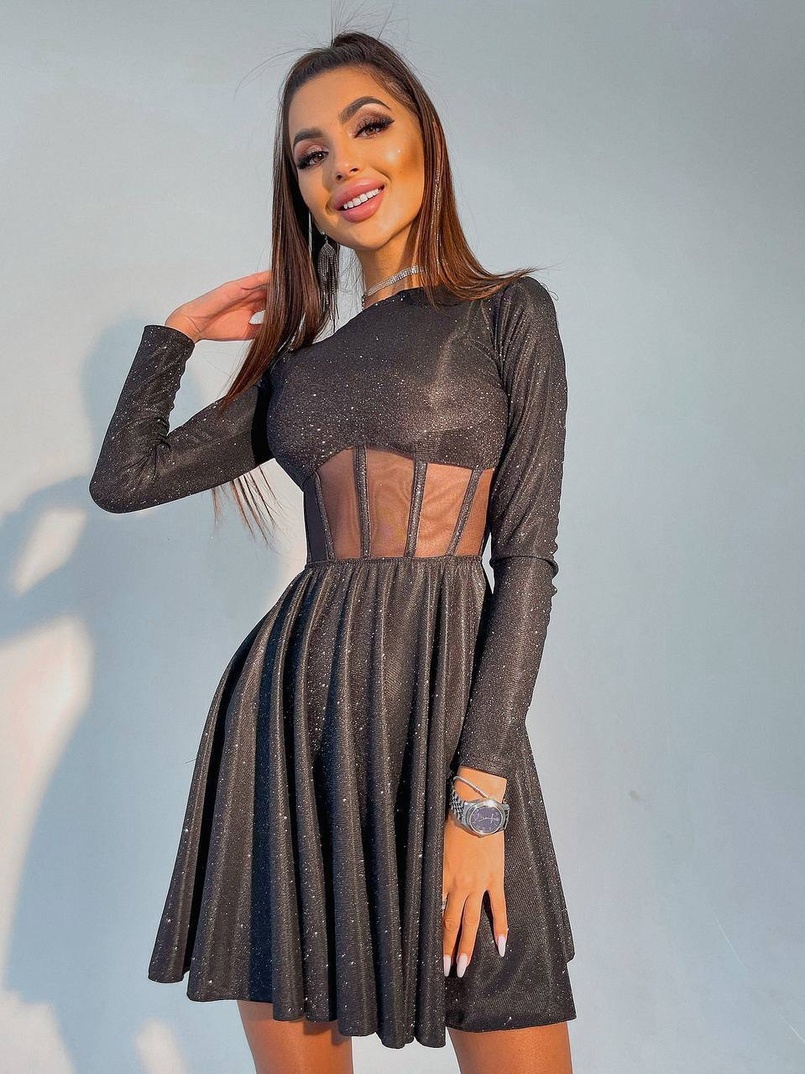 Приталена блискуча сукня з корсетною вставкою та пишною спідницею-сонцем | PUSHKA SHOP