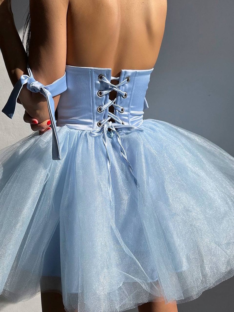Атласна корсетна сукня міні з гачками та пишною фатиновою спідницею  Атласна корсетна сукня міні з гачками та пишною фатиновою спідницею  | PUSHKA SHOP