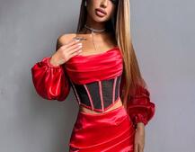 Комплект: корсет, декорований стразами   + спідниця міні з драпіруванням  Комплект: корсет, декорований стразами   + спідниця міні з драпіруванням  | PUSHKA SHOP