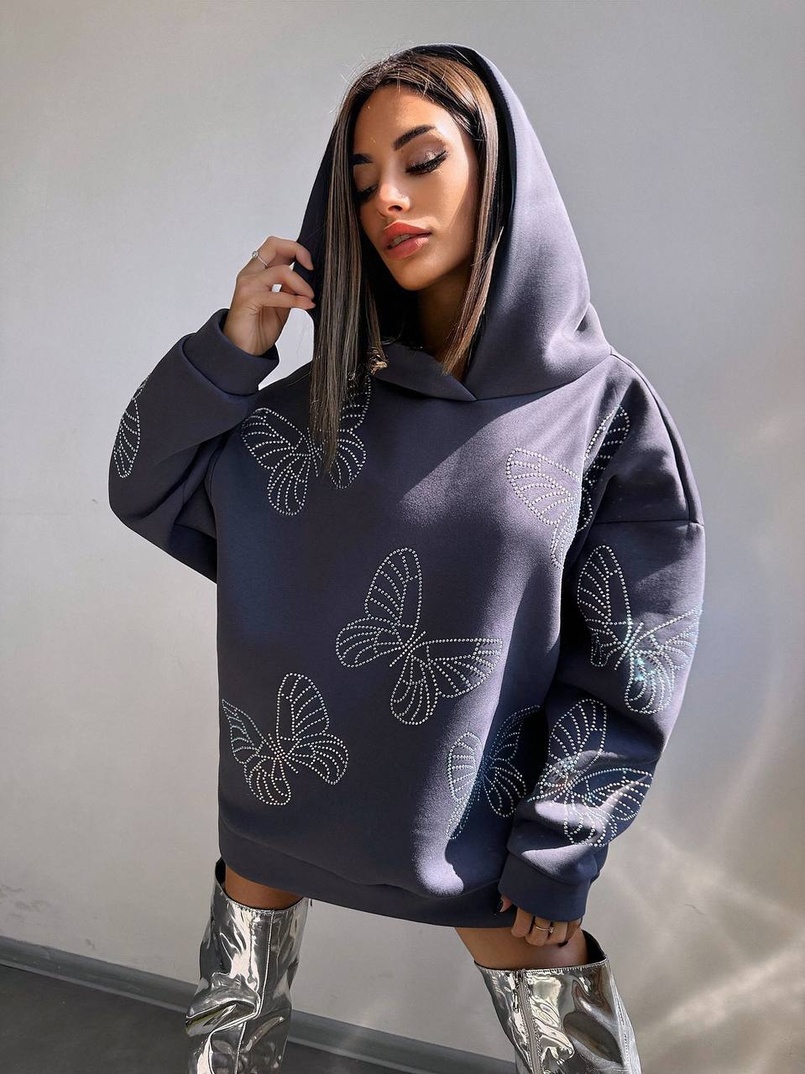 Трендове худі over size із сяючими стразами  | PUSHKA SHOP