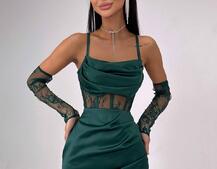 Комплект: корсет, декорований мереживом   + рукавички+ спідниця міні з драпіруванням   Комплект: корсет, декорований мереживом   + рукавички+ спідниця міні з драпіруванням   | PUSHKA SHOP