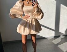 Сукня з обʼємними рукавами та спідницею балоном  Сукня з обʼємними рукавами та спідницею балоном  | PUSHKA SHOP