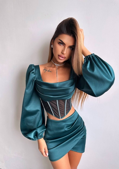 Комплект: корсет, декорований стразами   + спідниця міні з драпіруванням  | PUSHKA SHOP