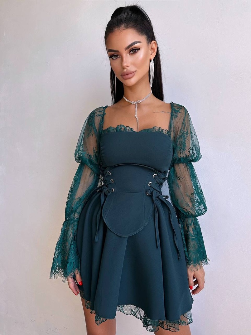 Сукня з корсетом декорована мереживом  Сукня з корсетом декорована мереживом  | PUSHKA SHOP