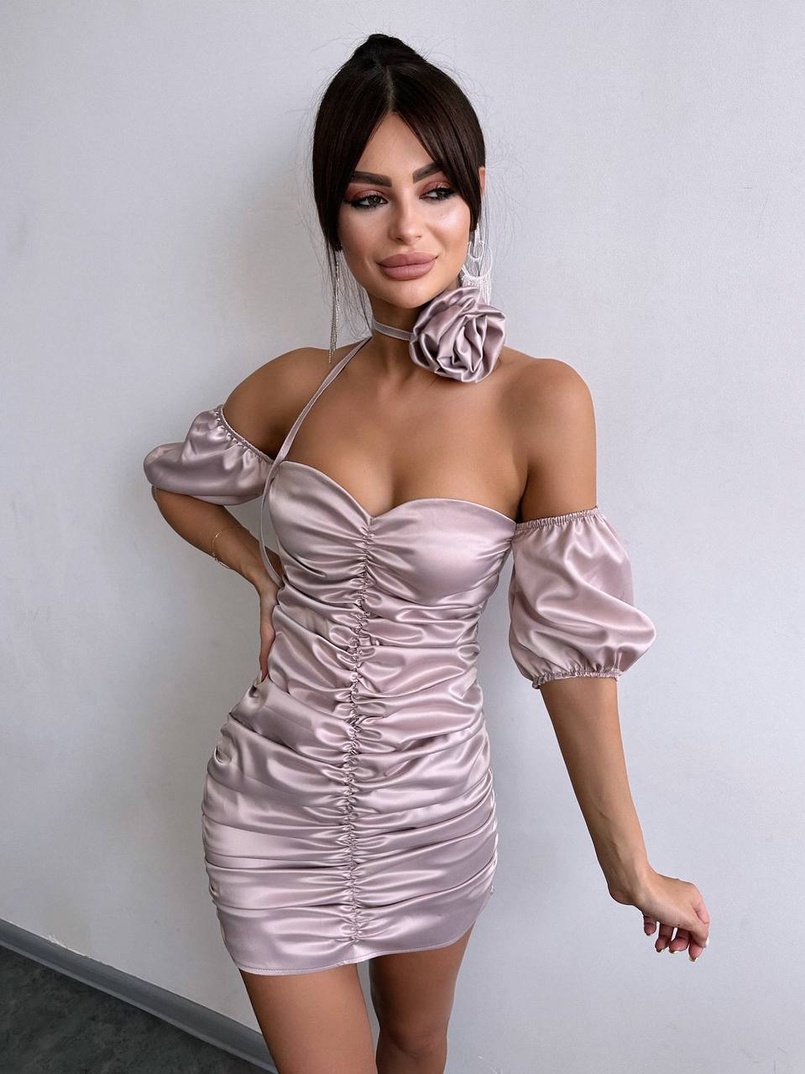 Сукня - міні з драпіруванням та трояндою-чокером | PUSHKA SHOP