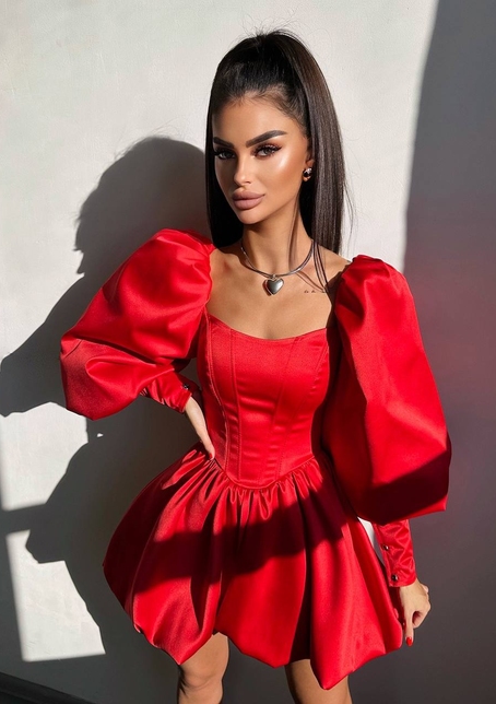 Сукня з обʼємними рукавами та спідницею балоном  Сукня з обʼємними рукавами та спідницею балоном  | PUSHKA SHOP