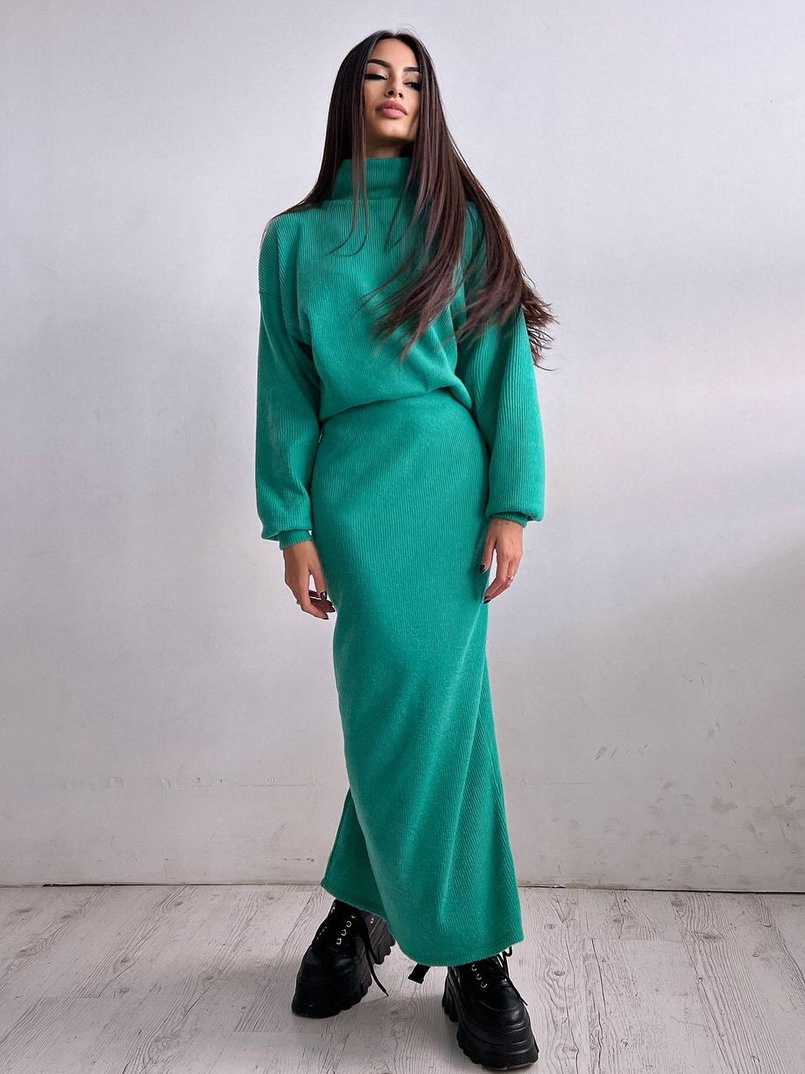 Костюм із теплого трикотажу-рубчика: светр + спідниця Костюм із теплого трикотажу-рубчика: светр + спідниця | PUSHKA SHOP