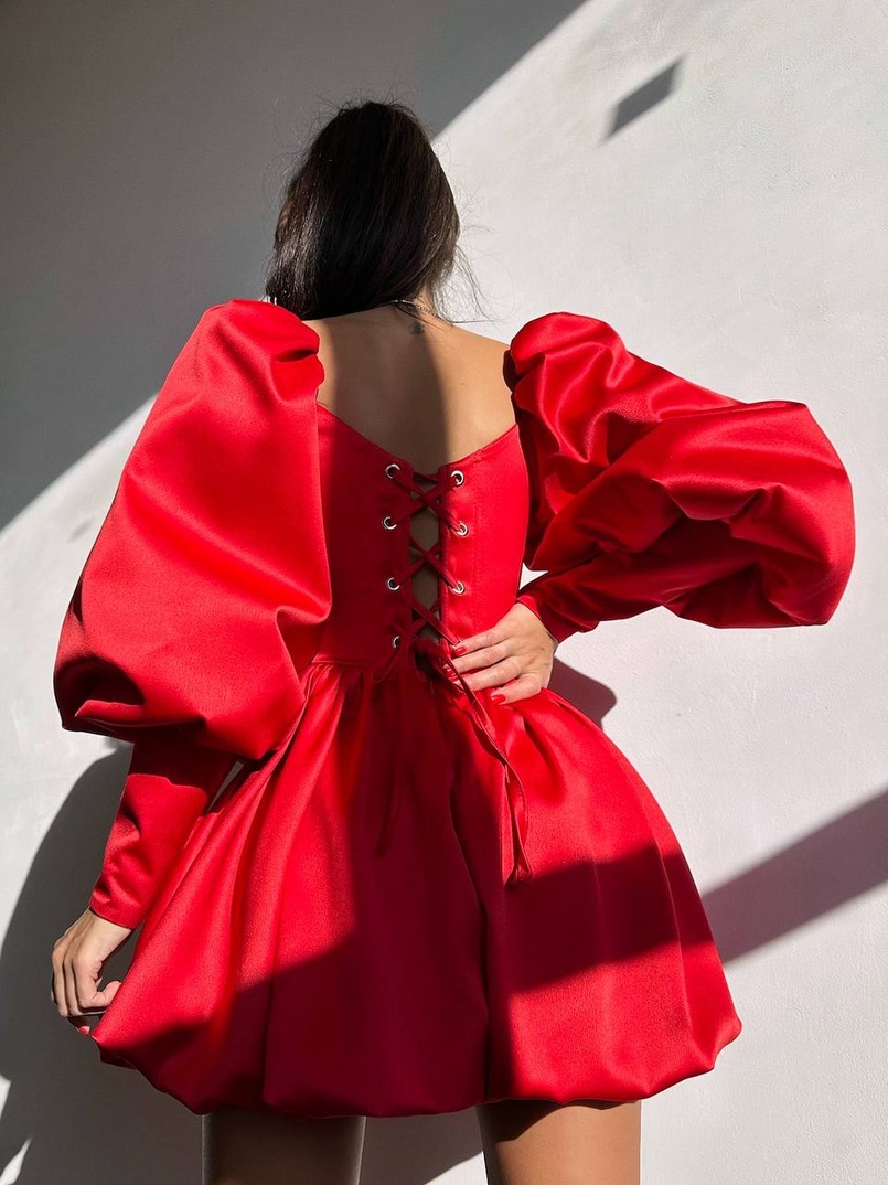 Сукня з обʼємними рукавами та спідницею балоном  Сукня з обʼємними рукавами та спідницею балоном  | PUSHKA SHOP