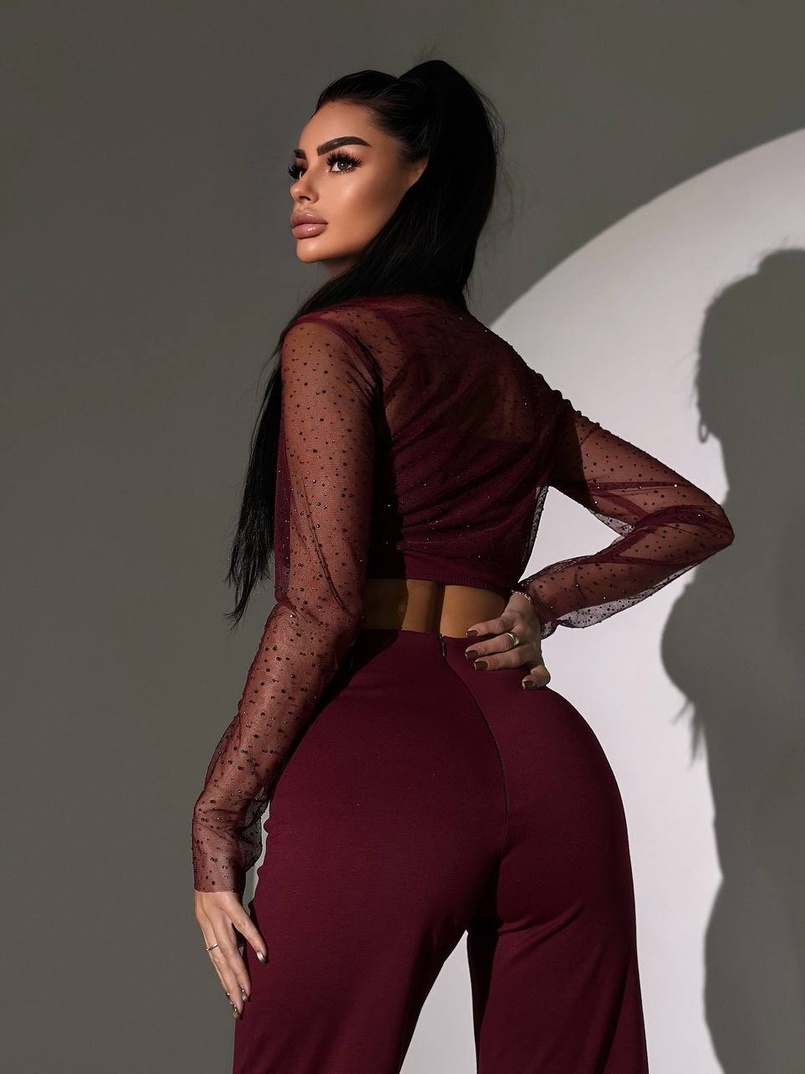 Комплект: топ + штани із сіткою зі стразами  Комплект: топ + штани із сіткою зі стразами  | PUSHKA SHOP