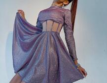 Приталена блискуча сукня з корсетною вставкою та пишною спідницею-сонцем Приталена блискуча сукня з корсетною вставкою та пишною спідницею-сонцем | PUSHKA SHOP