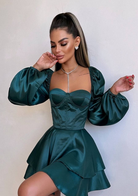 Атласна корсетна сукня бюстьє з пишною подвійною спідницею та об‘ємними рукавами | PUSHKA SHOP