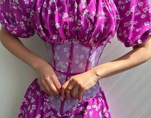 Сукня міді з розрізом в квітковий принт + прозорий корсет  Сукня міді з розрізом в квітковий принт + прозорий корсет  | PUSHKA SHOP