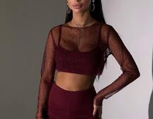 Комплект: топ + штани із сіткою зі стразами  Комплект: топ + штани із сіткою зі стразами  | PUSHKA SHOP