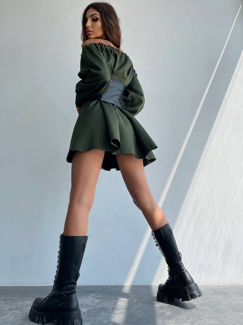 Приталена сукня-сорочка на плічках з корсетом з еко-шкіри | PUSHKA SHOP