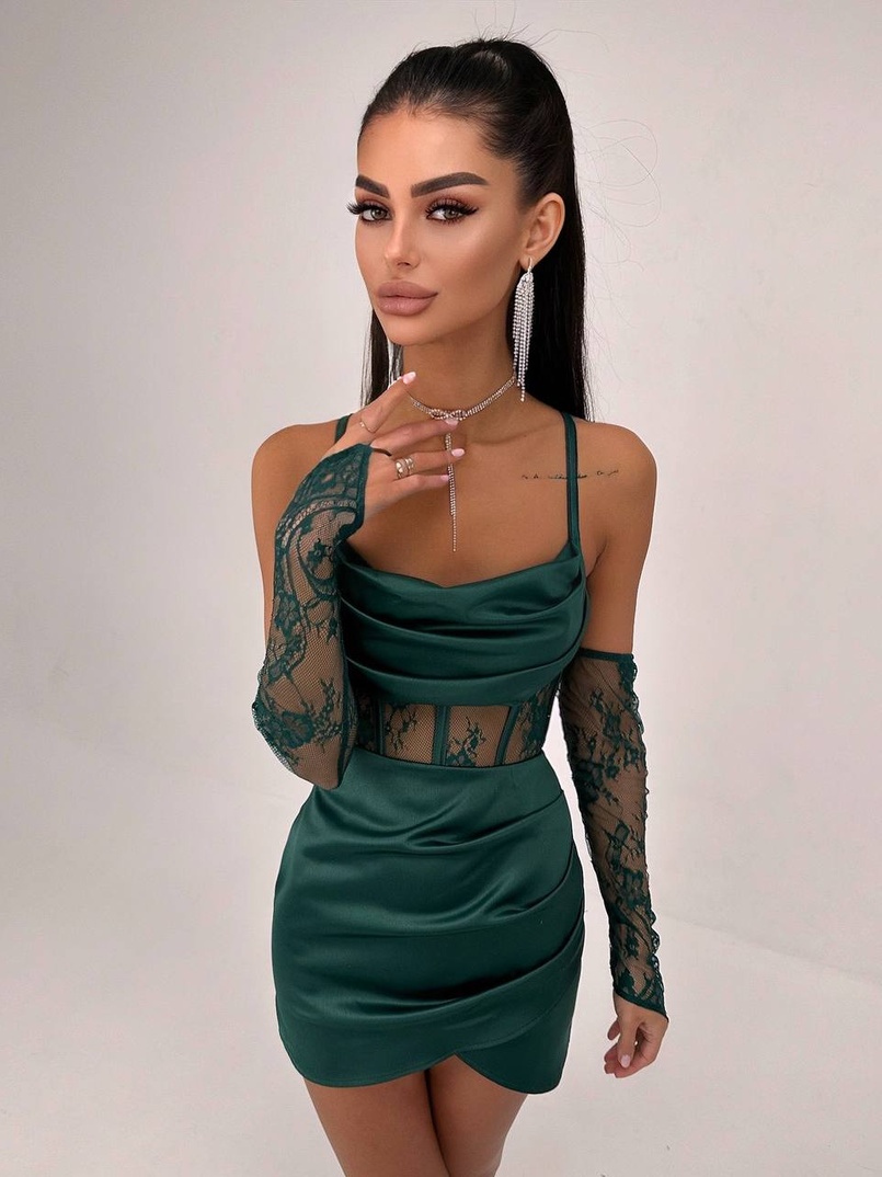 Комплект: корсет, декорований мереживом   + рукавички+ спідниця міні з драпіруванням   Комплект: корсет, декорований мереживом   + рукавички+ спідниця міні з драпіруванням   | PUSHKA SHOP