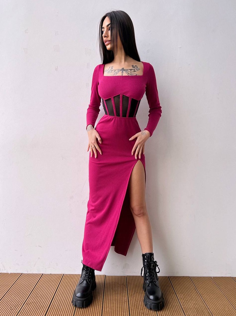 Сукня-міді  з елементами корсету   | PUSHKA SHOP