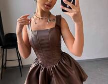 Корсетна сукня з еко-шкіри зі спідницею-балоном | PUSHKA SHOP