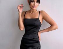 Атласна сукня декорована бахромою зі страз  Атласна сукня декорована бахромою зі страз  | PUSHKA SHOP