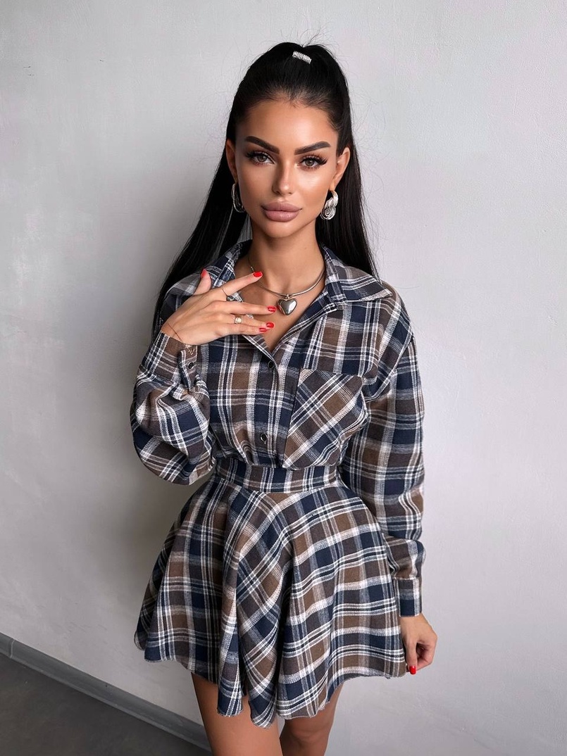 Комплект: сорочка + спідниця у клітинку  Комплект: сорочка + спідниця у клітинку  | PUSHKA SHOP