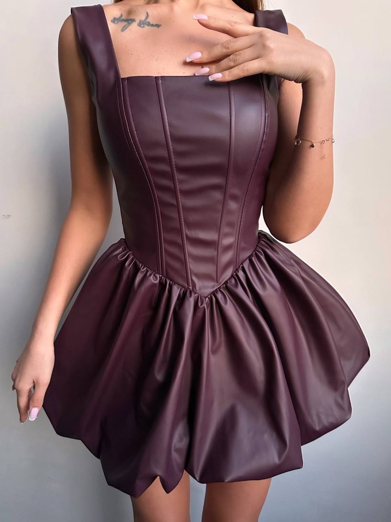 Корсетна сукня з еко-шкіри зі спідницею-балоном | PUSHKA SHOP