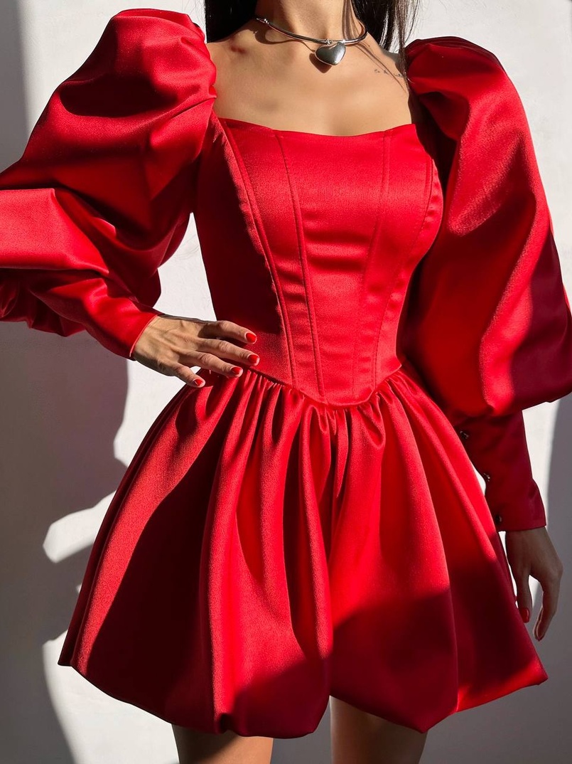 Сукня з обʼємними рукавами та спідницею балоном  Сукня з обʼємними рукавами та спідницею балоном  | PUSHKA SHOP