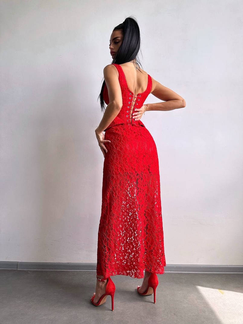 Вишуканий комплект із мереживного корсета та спідниці міді  | PUSHKA SHOP