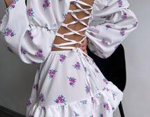 Сукня з квітковим принтом з воланами на ґудзиках  | PUSHKA SHOP