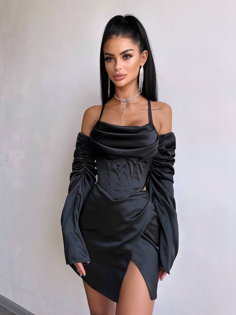 Комплект: корсет з рукавами    + спідниця міні з драпіруванням   Комплект: корсет з рукавами    + спідниця міні з драпіруванням   | PUSHKA SHOP