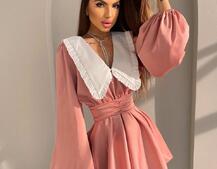 Сукня з коміром та об'ємними рукавами з широким поясом | PUSHKA SHOP