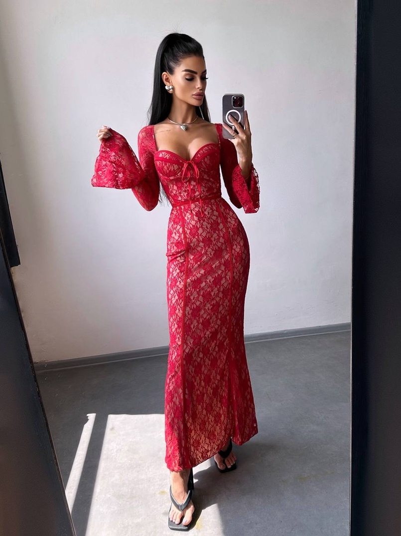 Мереживна сукня максі з чашечками    Мереживна сукня максі з чашечками    | PUSHKA SHOP