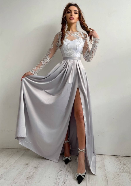 Платье макси с кружевным верхом и разрезом на юбке  | PUSHKA SHOP