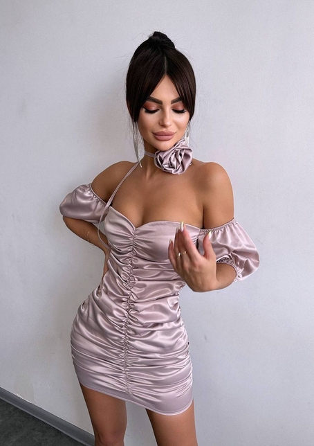 Сукня - міні з драпіруванням та трояндою-чокером | PUSHKA SHOP