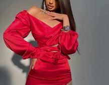 Атласний комплект, декорований бахромою зі страз Атласний комплект, декорований бахромою зі страз | PUSHKA SHOP