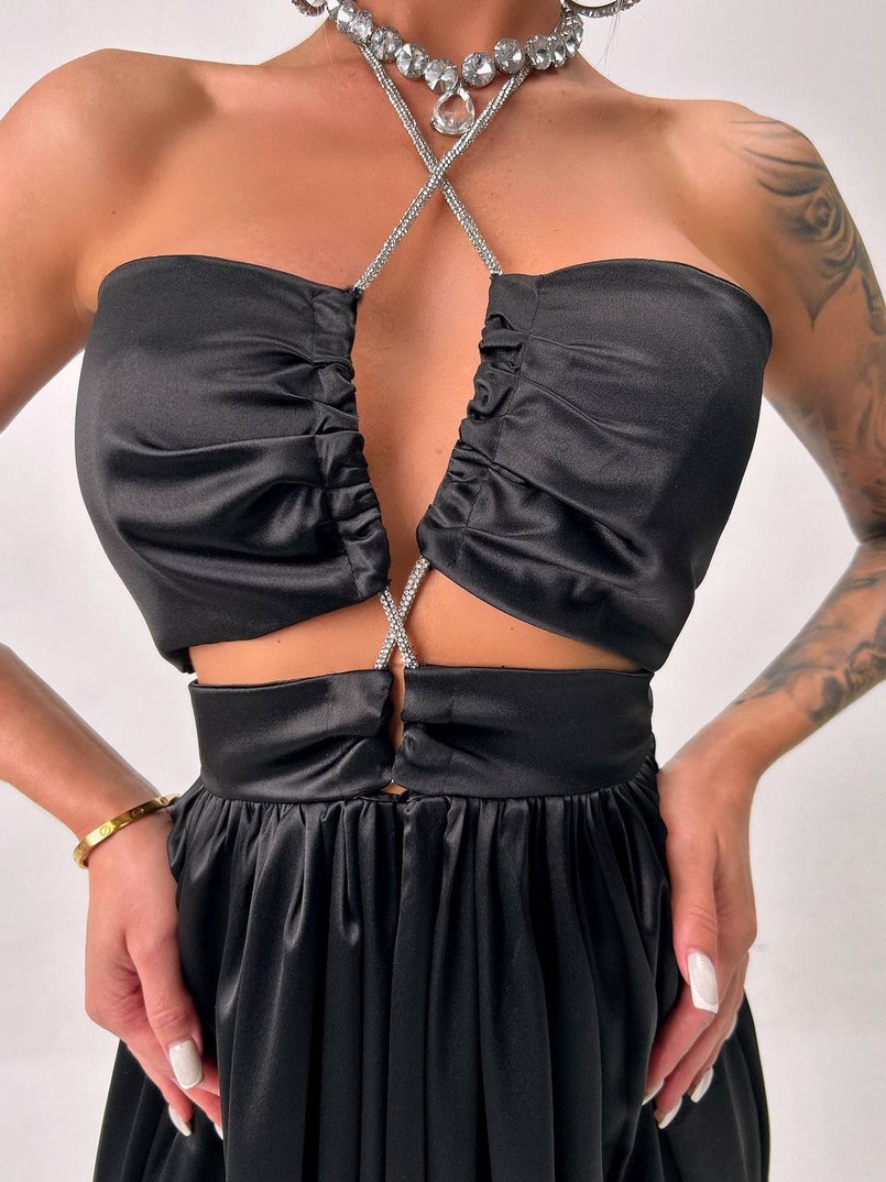 Атласна сукня максі із шнуром зі стразами  Атласна сукня максі із шнуром зі стразами  | PUSHKA SHOP