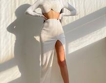 Трикотажный комплект: топ с чашечками push up + юбка миди с разрезом  Трикотажный комплект: топ с чашечками push up + юбка миди с разрезом  | PUSHKA SHOP