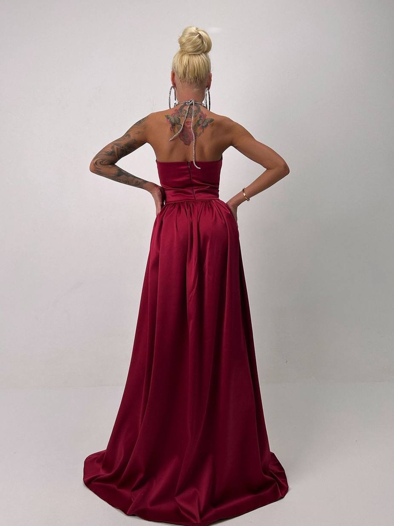 Атласна сукня максі із шнуром зі стразами  | PUSHKA SHOP