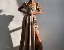 Атласна сукня максі із розрізом на спідниці Атласна сукня максі із розрізом на спідниці | PUSHKA SHOP