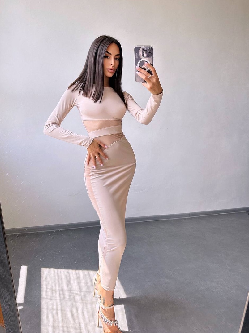 Сукня міді  із вставками сітки  Сукня міді  із вставками сітки  | PUSHKA SHOP