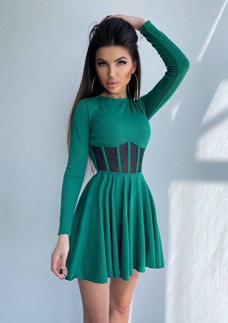 Приталена сукня з корсетною вставкою та спідницею-сонцем | PUSHKA SHOP