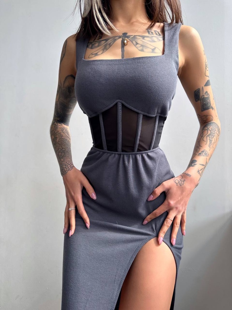 Сукня-міді  з елементами корсету   | PUSHKA SHOP