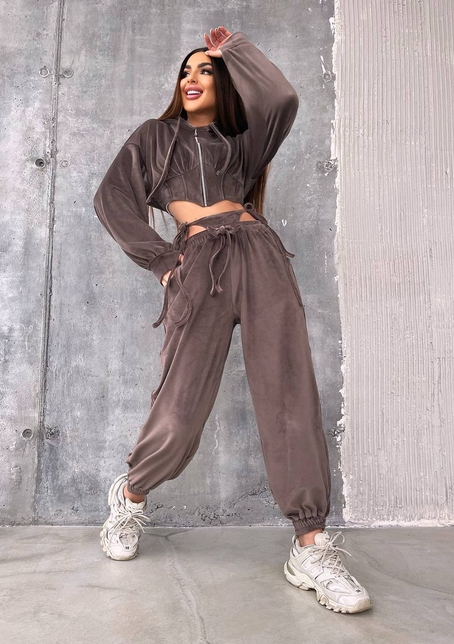 Велюровий комплект: кофта з корсетними елементами + джогери з імітацією трусиків | PUSHKA SHOP