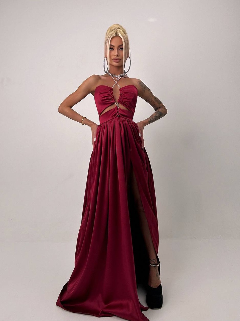 Атласна сукня максі із шнуром зі стразами  | PUSHKA SHOP