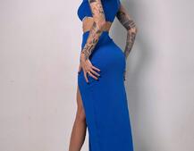 Комплект: топ з бахромою зі страз та спідниця з розрізом  | PUSHKA SHOP