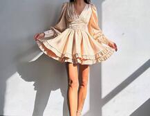 Атласна сукня з пишною подвійною спідницею та об‘ємними рукавами | PUSHKA SHOP