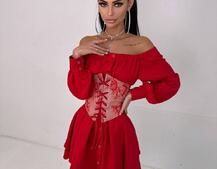 Приталена сорочка на плічках+  мереживний корсет Приталена сорочка на плічках+  мереживний корсет | PUSHKA SHOP