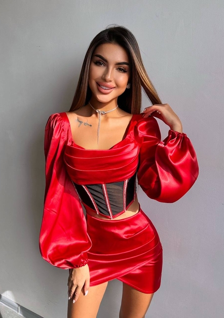 Комплект: корсет, декорований стразами   + спідниця міні з драпіруванням  | PUSHKA SHOP