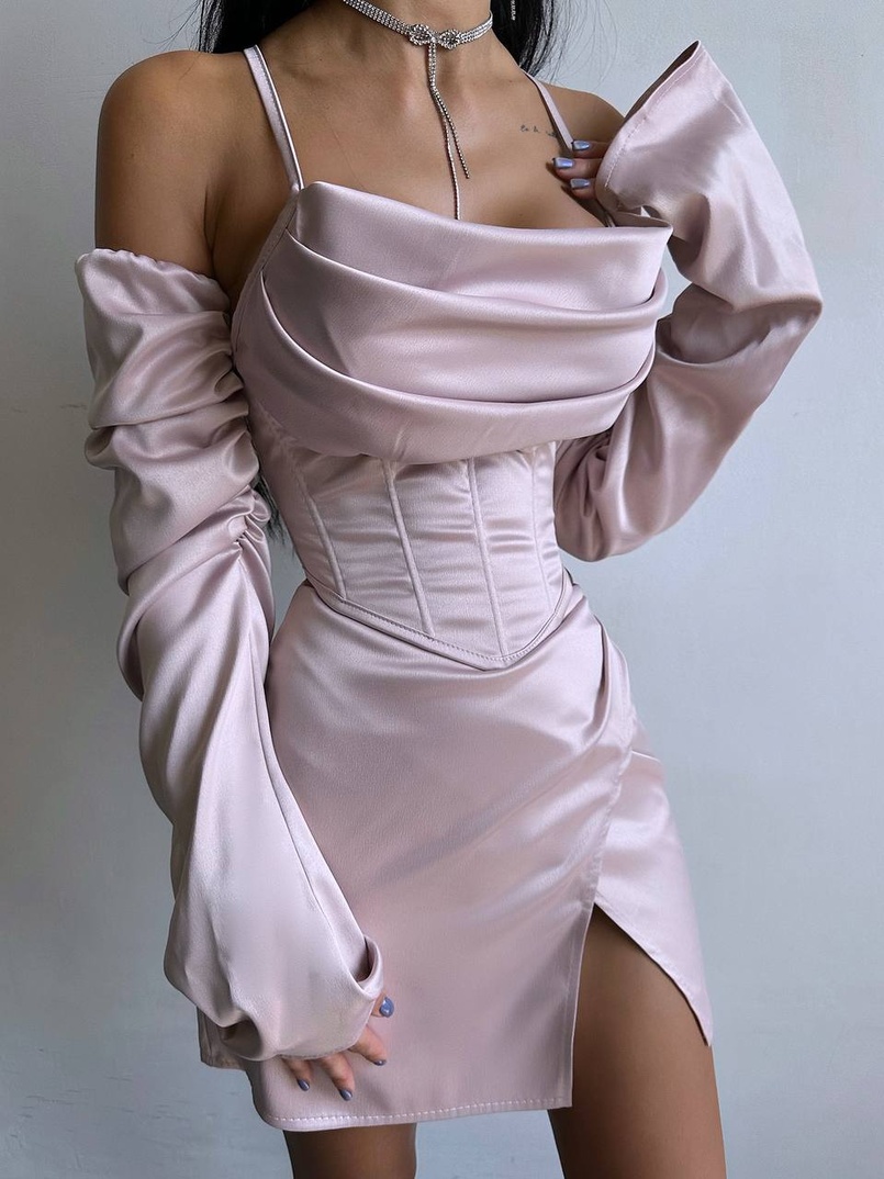 Комплект: корсет з рукавами    + спідниця міні з драпіруванням   Комплект: корсет з рукавами    + спідниця міні з драпіруванням   | PUSHKA SHOP