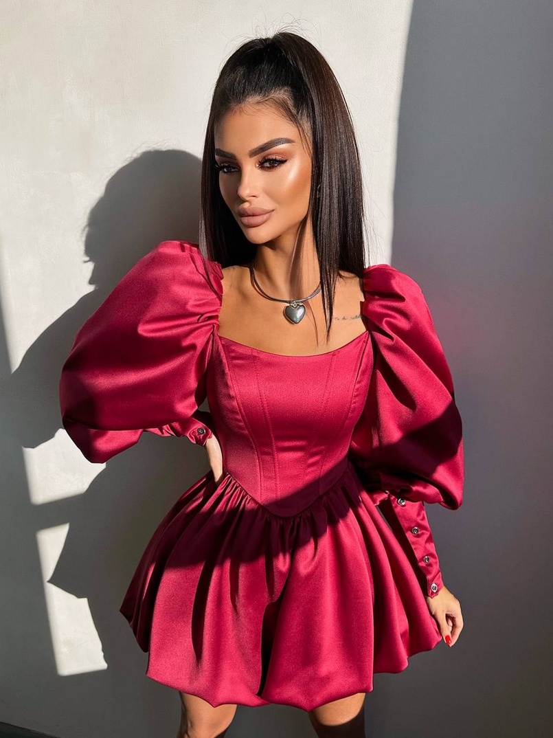 Сукня з обʼємними рукавами та спідницею балоном  Сукня з обʼємними рукавами та спідницею балоном  | PUSHKA SHOP